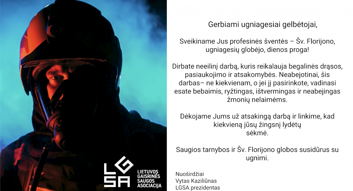 Sveikinimas šv. Florijono, ugniagesių globėjo, dienos proga