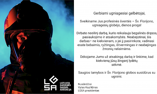 Sveikinimas šv. Florijono, ugniagesių globėjo, dienos proga